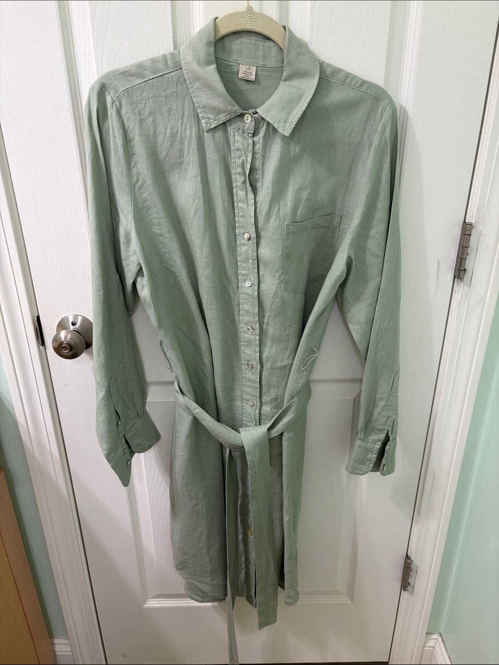 Light Green Shirt Dress with Tie Belt - Unbranded